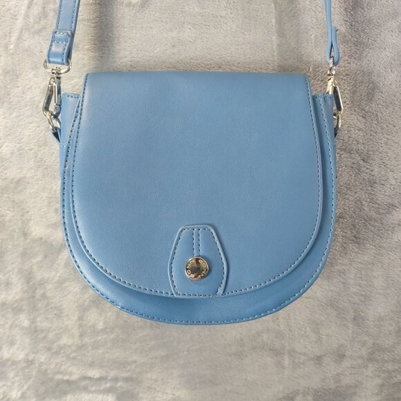 BONA Blue Faux Leather Crossbody Bag Purse Adjustable Strap Card Slots Small - Picture 1 of 12
